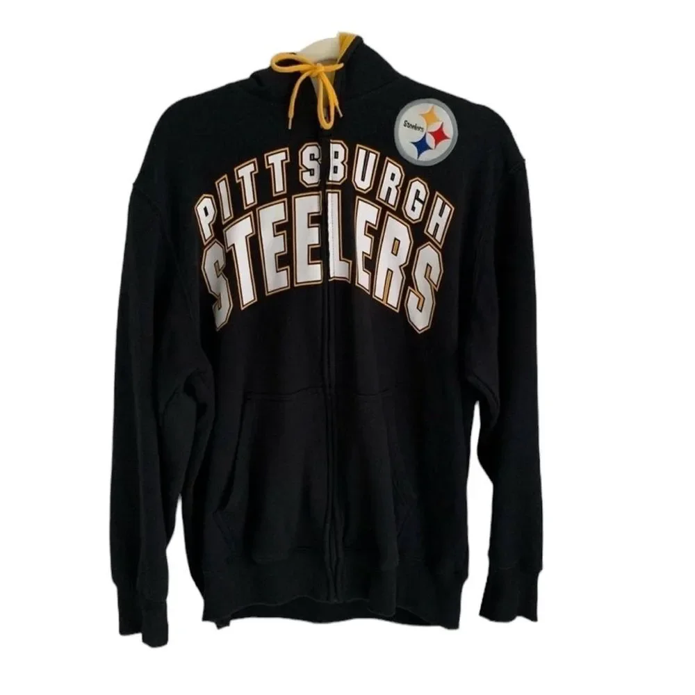 Pittsburgh Steelers NFL Zip Hoodie Black Gold Men’s Size Large